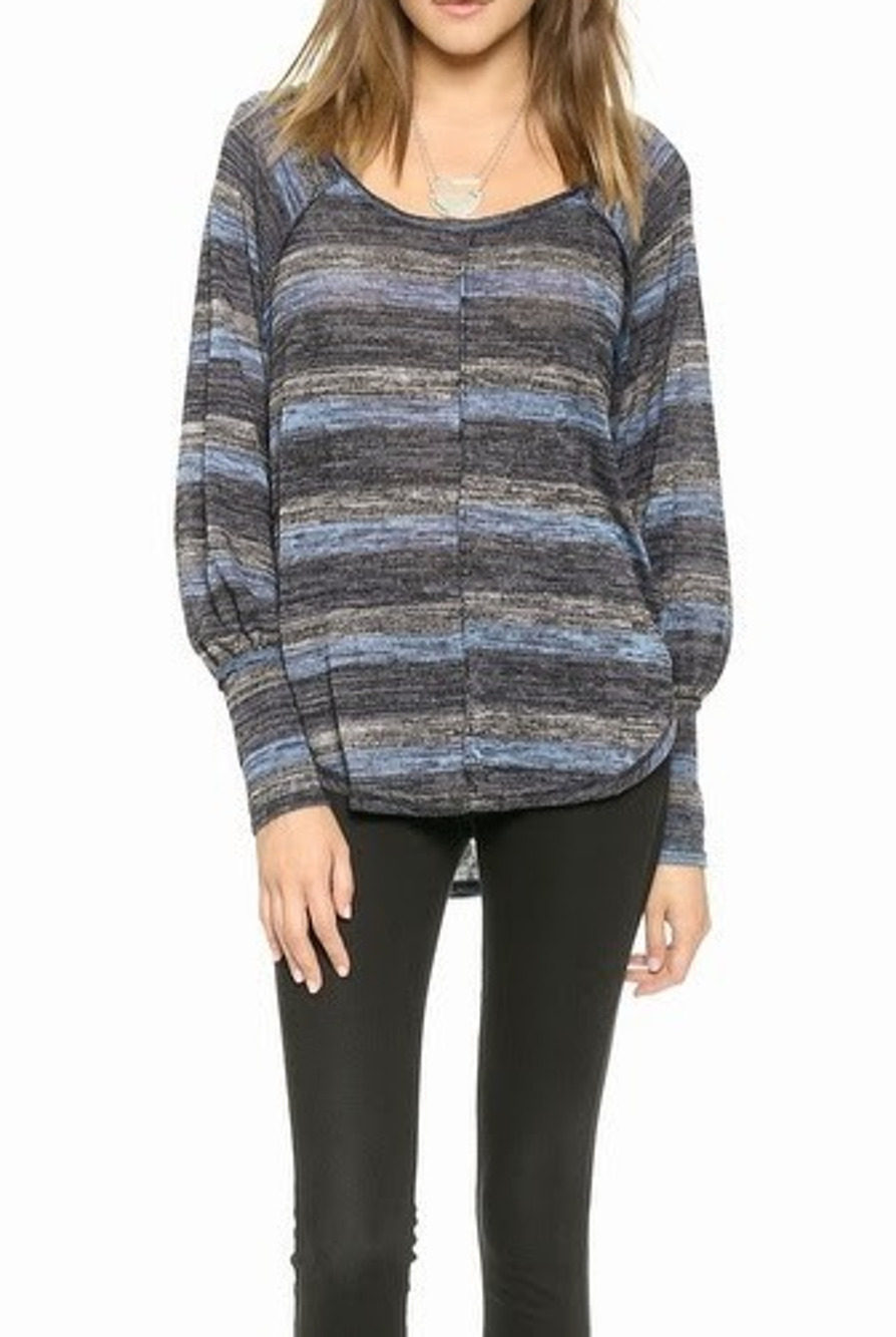 FREE PEOPLE Sweater Slouchy Boho Stripe Rust Brown L/G A001757